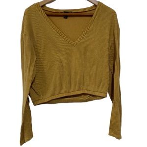 Forever 21 Mustard Yellow V Neck Long Sleeve Velvety Material Cropped To…